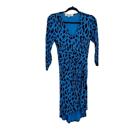 Diane Von Furstenberg David Leopard-Print Minidress Belmont Leo Sky Blue XS NWOT - Picture 4 of 10